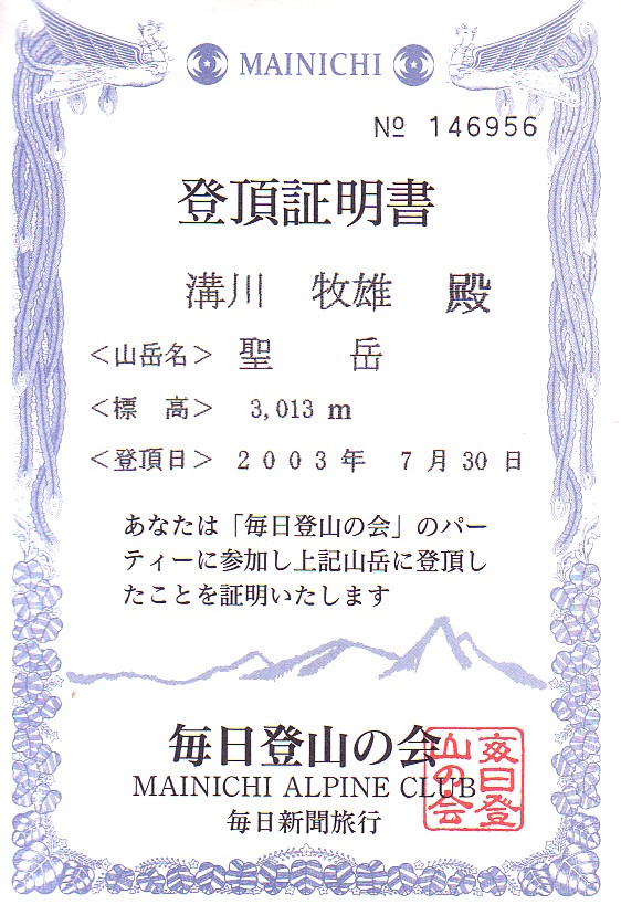 登頂証明