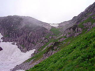 雪渓と頂上